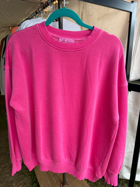 Hot Pink Fleece Oversized Pullover