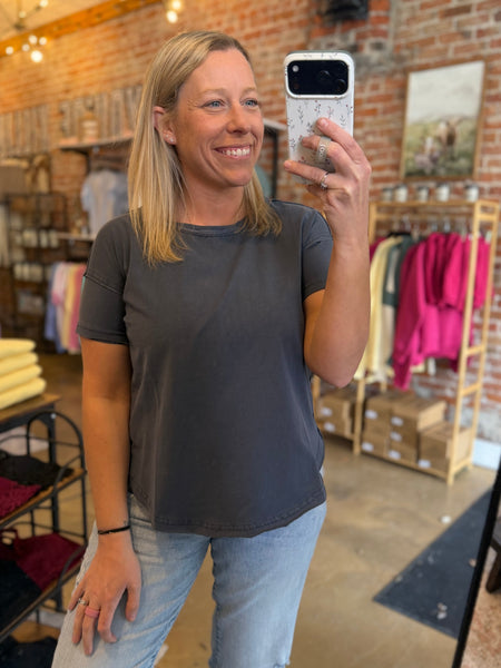Navy Short Sleeve Exposed Seam Knit Top