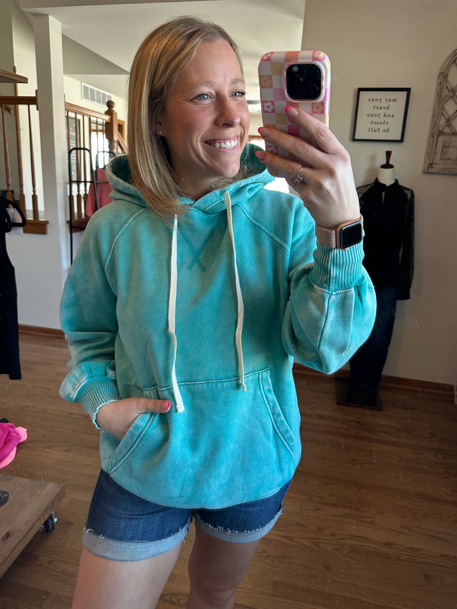 Mineral Wash Hoodie in Turquoise