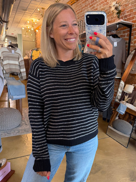 Navy Striped Waffle Knit Sweater