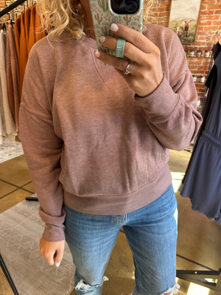 Rose Taupe Burned Out Crewneck Sweater