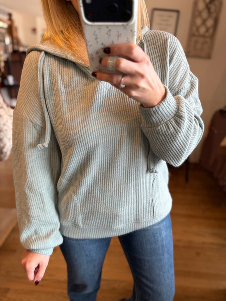 Aqua Corded Knit Hooded Top