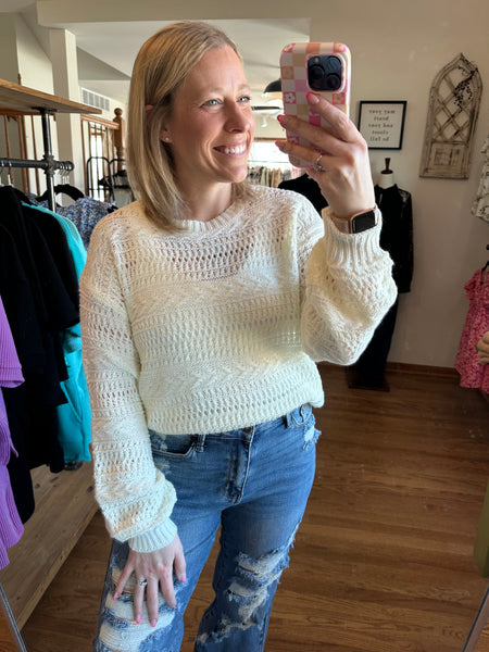 White Open Knit Sweater