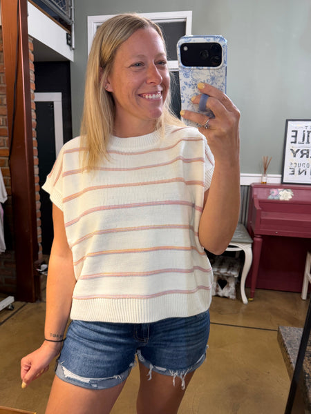 Ivory & Pink Stripe Knit Top
