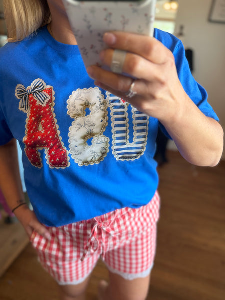 Royal Blue USA Girly Pop Bow Graphic Tee