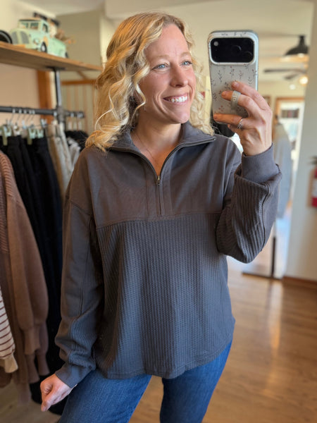 Charcoal Waffle Knit Half-Zip Sweatshirt