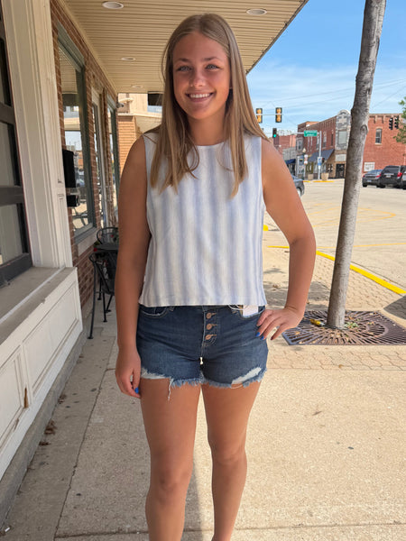 Chambray Striped Linen Ombre Sleeveless Top
