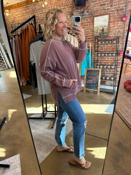 Rose Taupe & Ivory Stitchline Boxy Sweatshirt