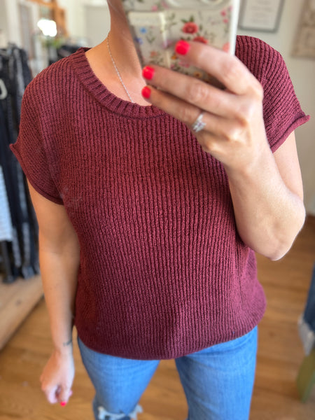 Burgundy Relaxed Sweater Knit Top