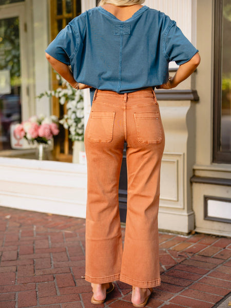Mica Brynn Rust High-Rise Cropped Wide Leg