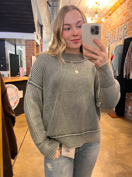 Ash Jade Mineral Wash Side Slit Oversized Sweater