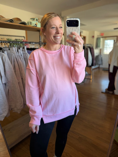 Pink Ribbed Exposed Seam Top