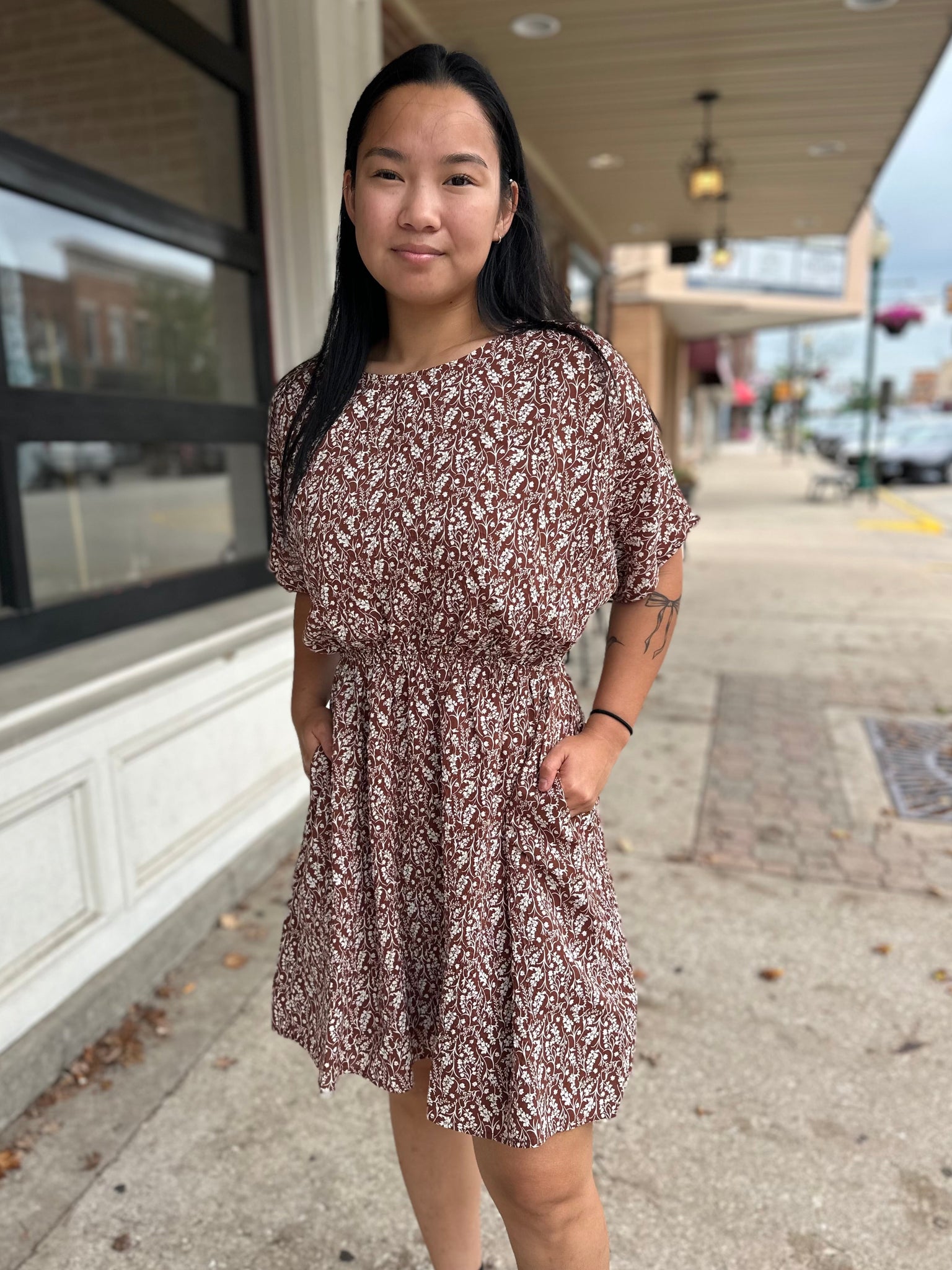 Rust Floral Print Mini Dress
