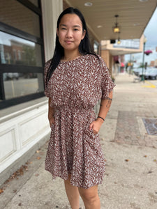 Rust Floral Print Mini Dress