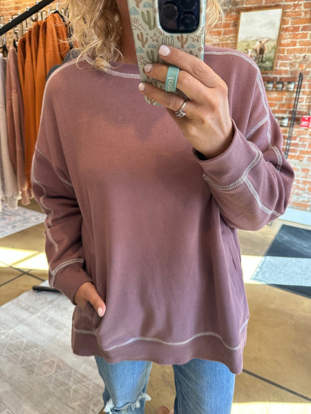 Rose Taupe & Ivory Stitchline Boxy Sweatshirt