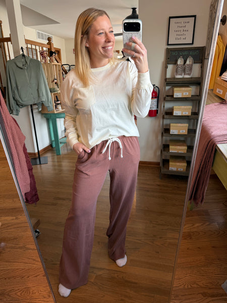 Cream Oversized Washed Long Sleeve Pocket Tee