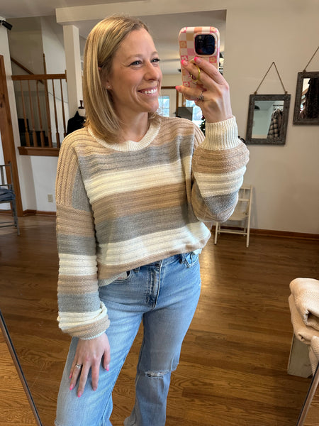 Taupe & Grey Stripe Sweater