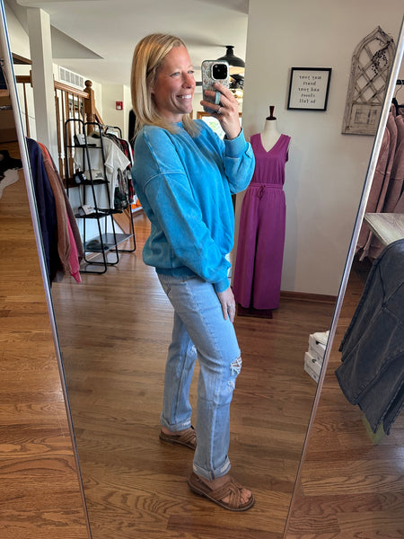 Blue Sky Acid Washed Fleece Oversized Pullover