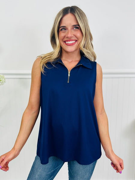 Coastal Navy Sun-Cool Zip Tank