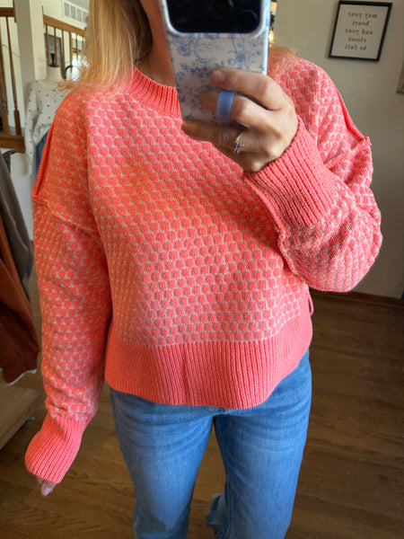 Coral Geometric Sweater