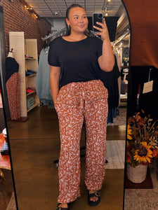 Rust Floral Wide Leg Pants (S-3XL)
