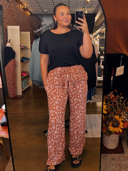 Rust Floral Wide Leg Pants (S-3XL)