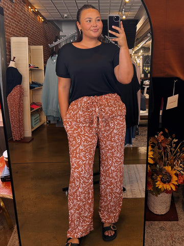 Rust Floral Wide Leg Pants (S-3XL)