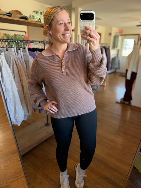 Cocoa Rose Mineral Wash Knit Button Sweater