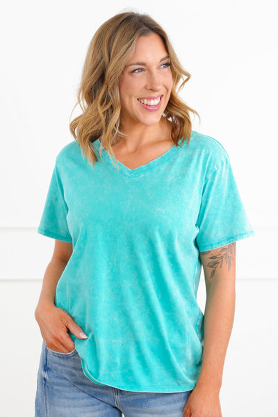 Acid Wash Short Sleeve V-Neck Tee - More Colors!