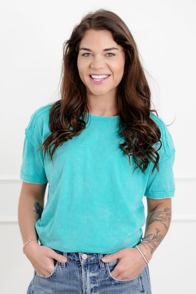 Acid Wash Raw Seam Short Sleeve Crewneck Tee - More Colors!