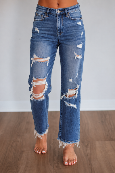 Mica Brielle High-Rise Distressed Straight Crop