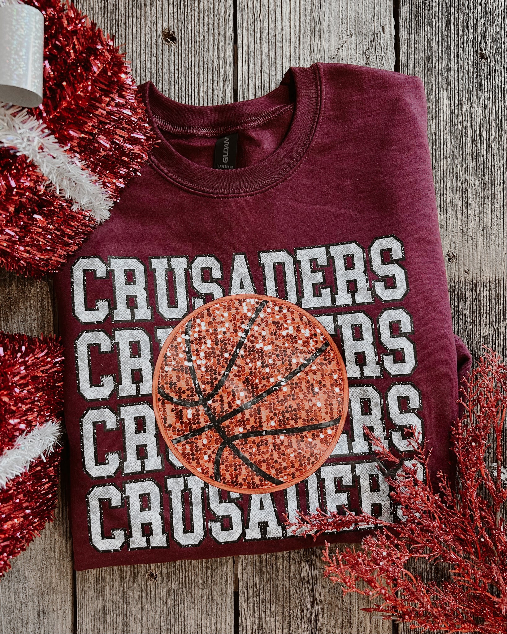 Faux Sequin Crusader Basketball Sweatshirt
