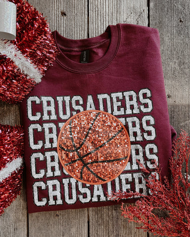 Faux Sequin Crusader Basketball Sweatshirt