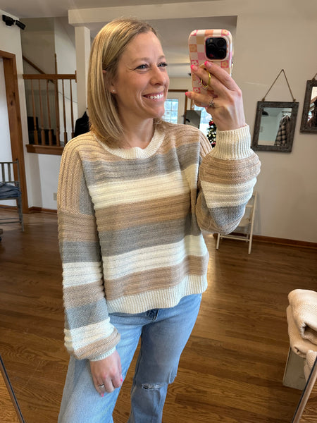 Taupe & Grey Stripe Sweater