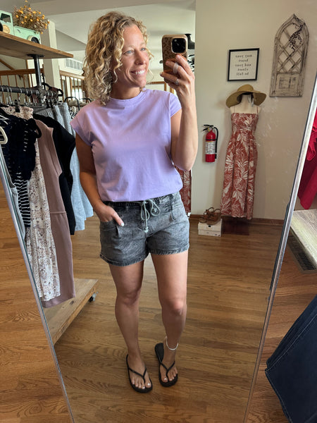 Carbon Grey Acid Wash Drawstring Shorts