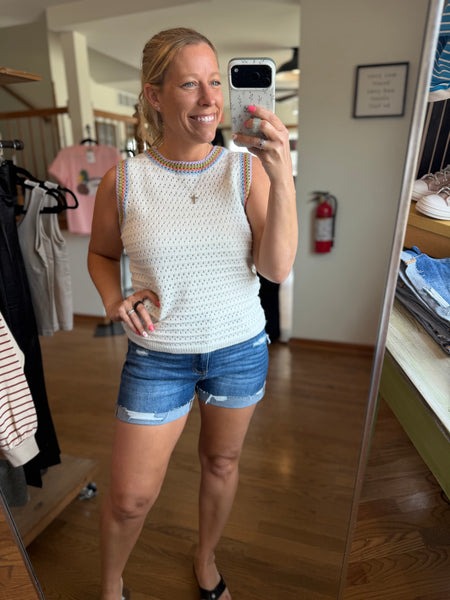 Risen Mid-Rise Distressed Cuffed Denim Shorts