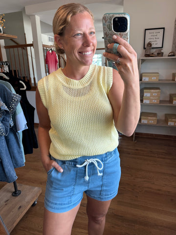 Yellow Knit Short Sleeve Sweater