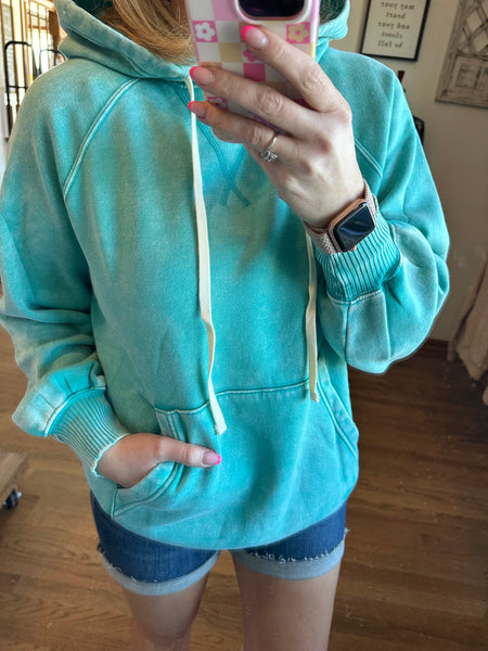 Mineral Wash Hoodie in Turquoise