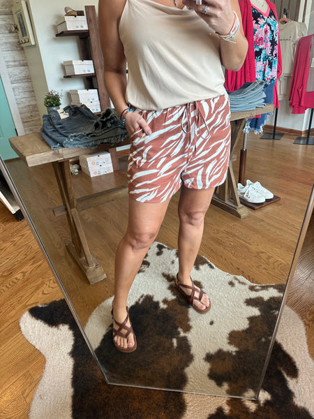 Rust & White Abstract Shorts