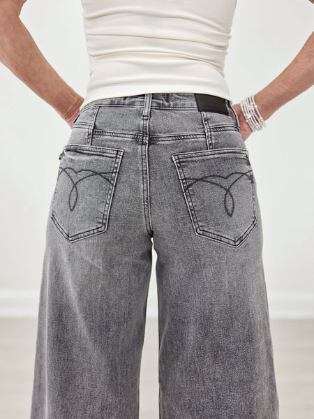 Judy Blue Sloane Grey Mid-Rise Palazzo Split Back Yoke