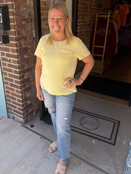 Yellow Glow Softcore Ribbed Lounge Pocket Tee