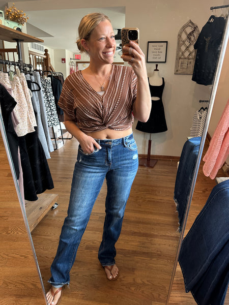 Brown Stripe Twist Knot Top