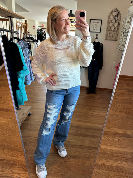 White Open Knit Sweater