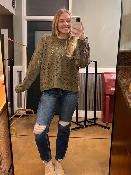 Olive Diamond Cut Sweater