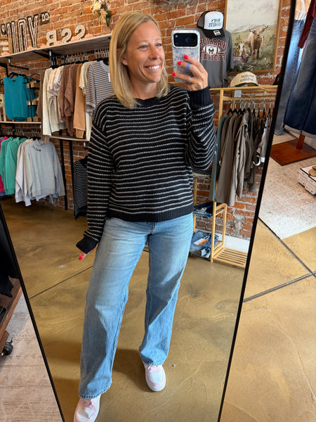 Navy Striped Waffle Knit Sweater