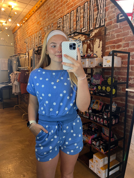 Blue Polka Dot Short Sleeve Top & Shorts Set