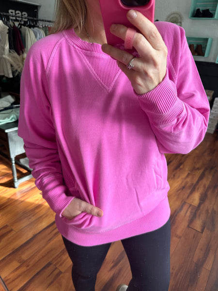 Hot Pink French Terry Pocket Pullover