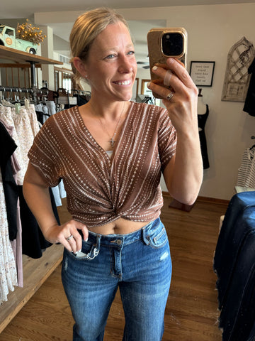 Brown Stripe Twist Knot Top