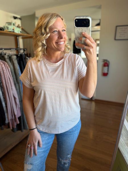 Taupe Pinstripe Short Sleeve Top