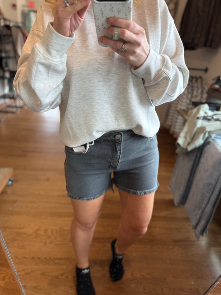 Zenana Ash Black Acid Wash Frayed Hem Shorts